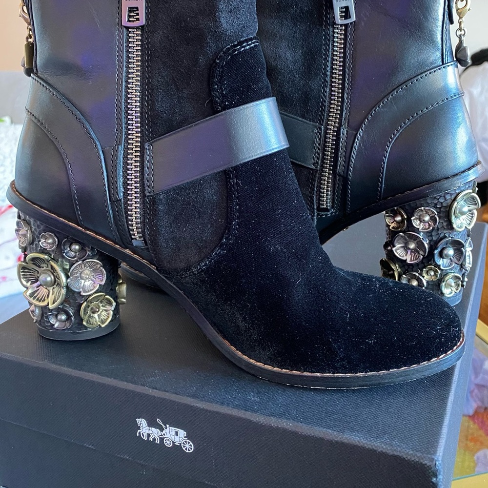 Coach Black Heeled Boots with Dual Zippers
